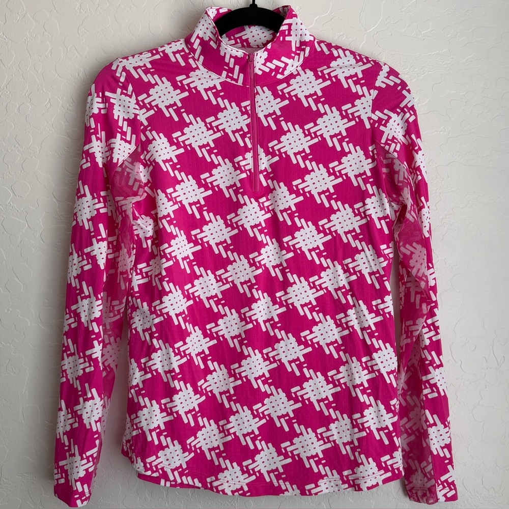 Ibkul Women's Kimberly Print Long Sleeve Mock Neck Golf Top Pink Small‎